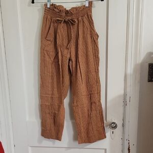 Sienna Sky Brown Striped Pants with Tie Belt